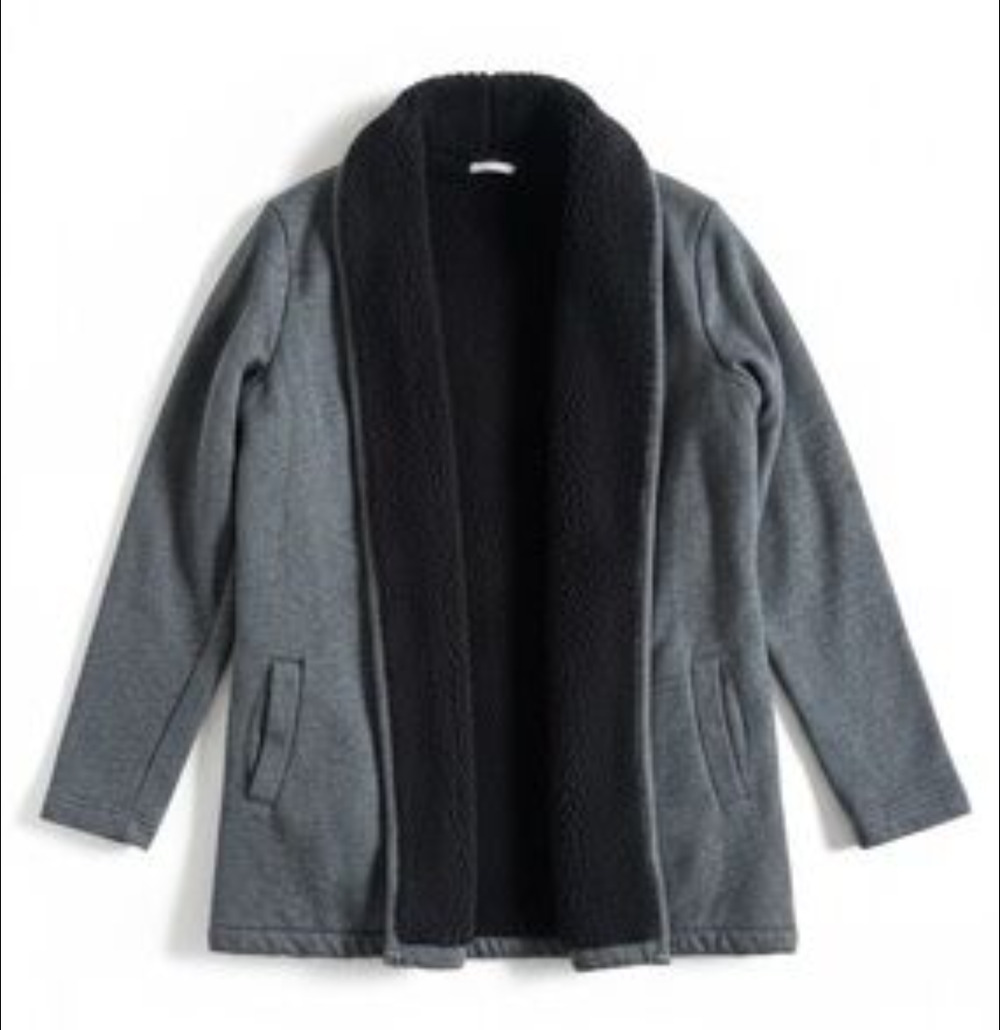 L.L. Bean Grey Black Sherpa Cozy Open Front Cardigan